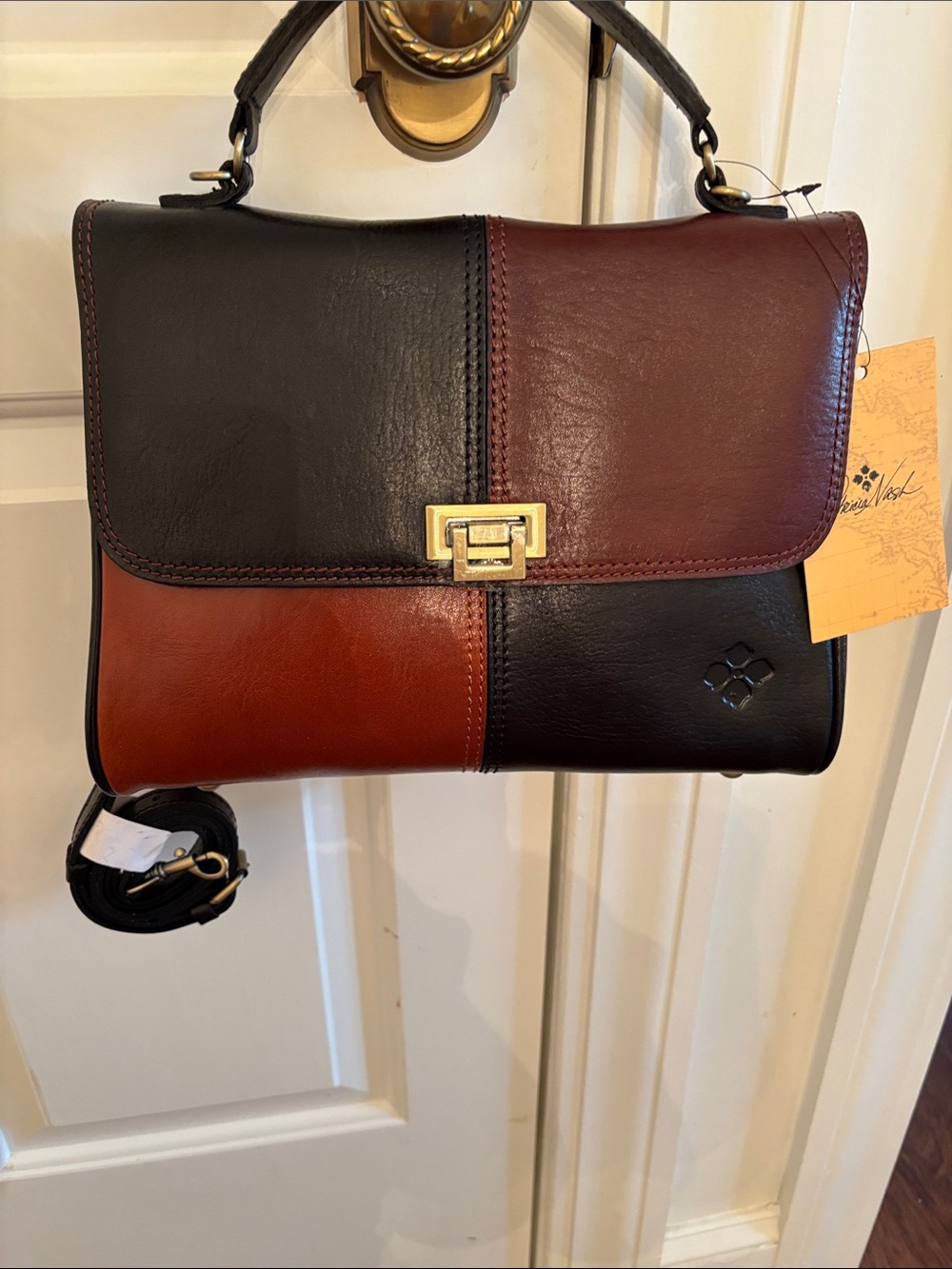 Patricia Nash Two-Tone Patchwork Satchel - Black & Brown - Picture 5 of 9